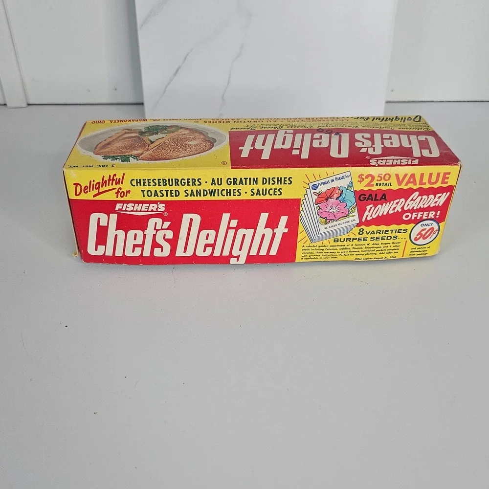 Vintage Fisher Cheese Co. Chef's Delight Empty Cardboard 2‎ lb Cheese Box
